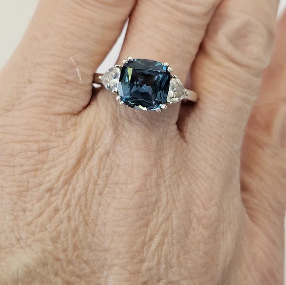 Genuine London Blue & White Topaz Ring in Rhodium Over Sterling Silver Sz 9.5! - Picture 5 of 6